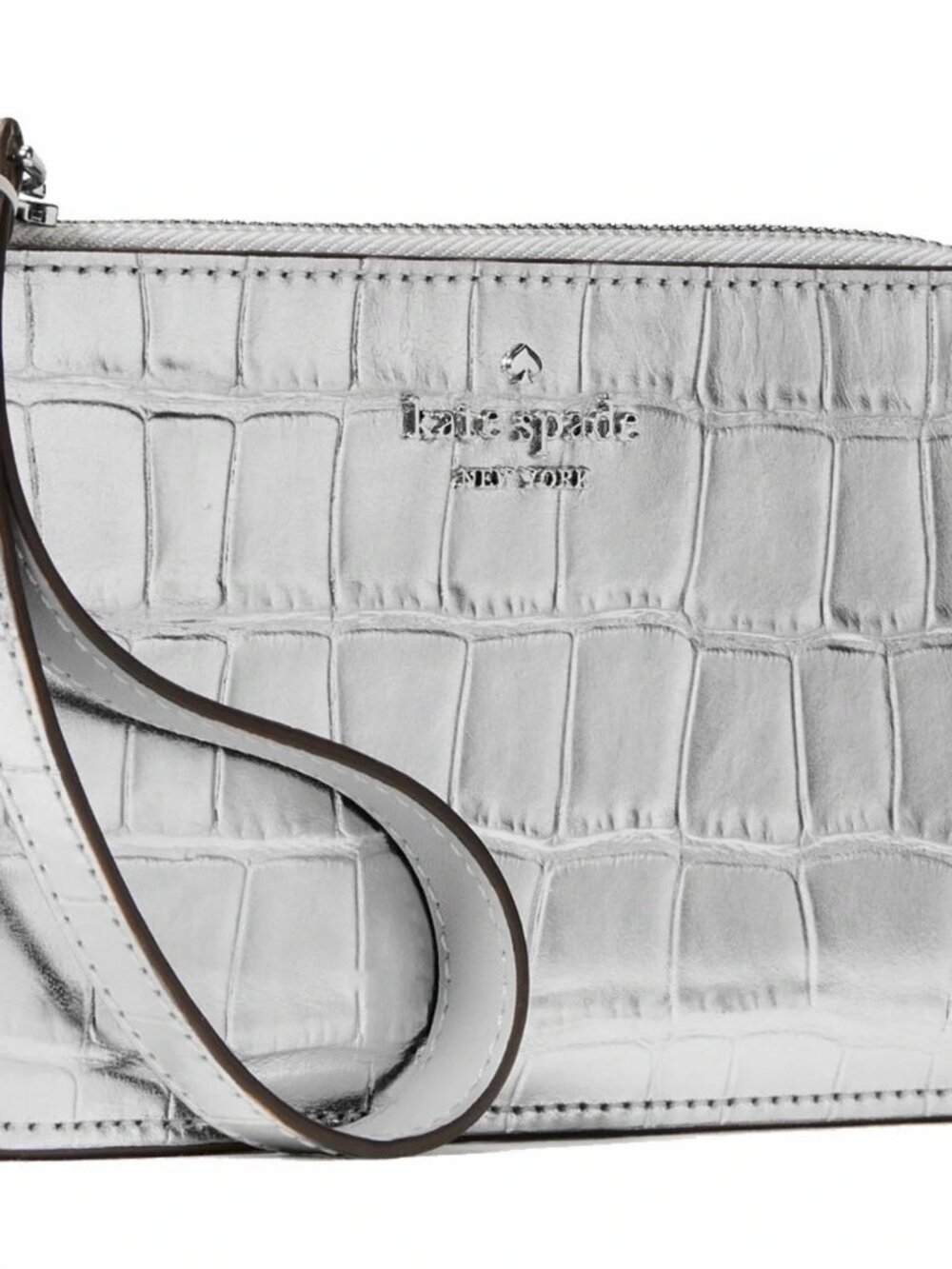Kate Spade Lucy L ZIp Wristlet | NWT | Silver Metallic Croc-embossed - Picture 4 of 4